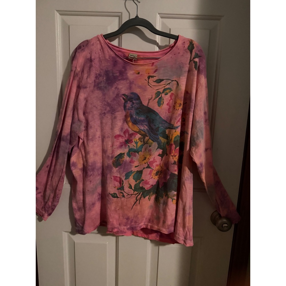 Magnolia Pearl Floral Robi Viggo T Hand Faded Distressed Cotton Jersey Top OS